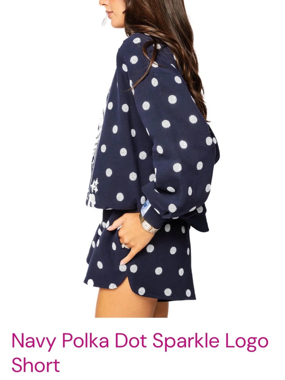 BRAND NEW Queen of Sparkles Navy Polka Dot Sparkle Short Size Medium $126 Orig